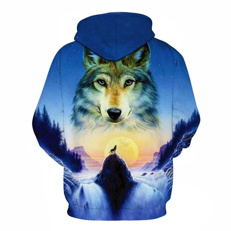 Cool Space Galaxy Wolf Hoodie – Herren-Hoodie mit leuchtendem Wolf, modischer Pullover für Frühling und Herbst