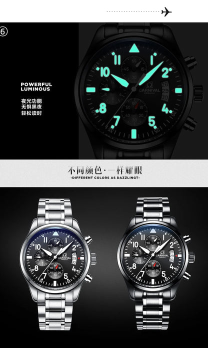 Chronograph luminous military running sport full steel men stopwatch genuine leather strap luxury brand watches sapphire reloj