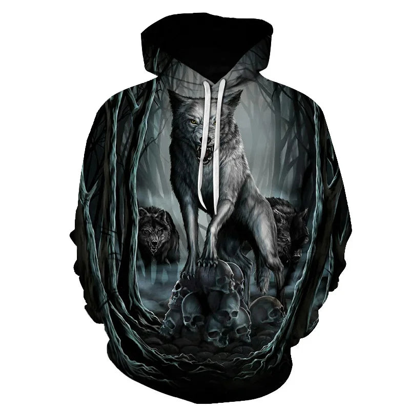 Cool Space Galaxy Wolf Hoodie – Herren-Hoodie mit leuchtendem Wolf, modischer Pullover für Frühling und Herbst