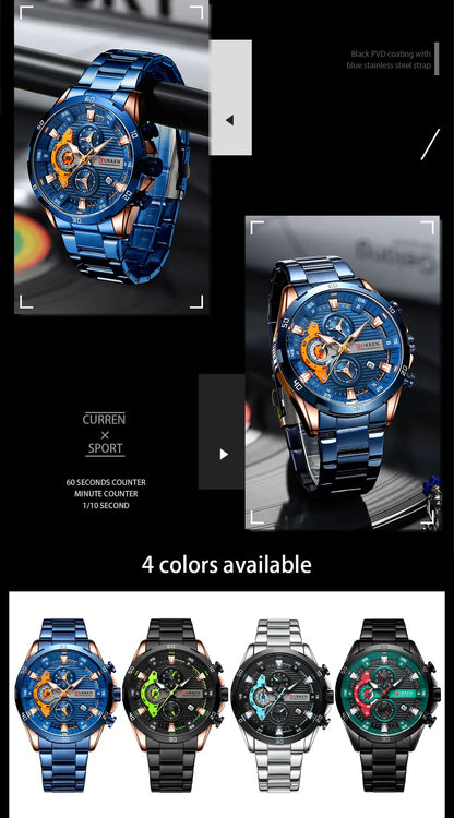 CURREN Men Watch Top Brand Luxury Sports Quartz Mens Watches Full Steel Waterproof Chronograph Wristwatch Men Relogio Masculino