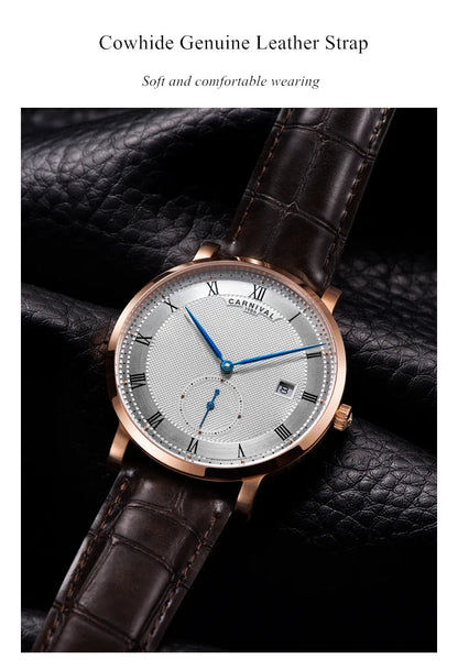 Carnival Brand Luxury Business Watch Fashion Waterproof Rose Gold Silver Calendar Automatic Mechanical Wristwatch For Men Reloj