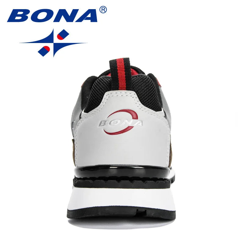 BONA Nuevos diseñadores Zapatillas deportivas de cuero de acción para hombre, calzado de running, tenis masculinos para caminar, fitness moderno