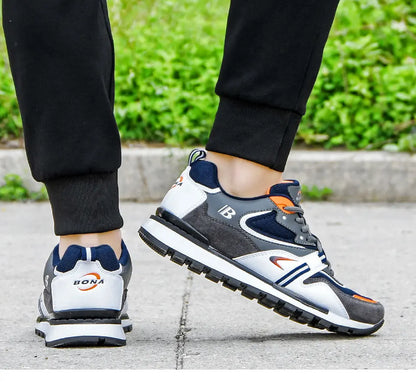 BONA Nuevos diseñadores Zapatillas deportivas de cuero de acción para hombre, calzado de running, tenis masculinos para caminar, fitness moderno