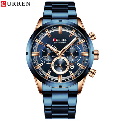 Curren Men's Watch Blue Dial Stainless Steel Band Date Men's Business Watches Waterproof Luxuries Men Wrist Watches for Men