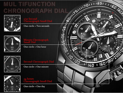 WWOOR Top Brand Luxury Sport Watch For Men Quartz Chronograph Date Luminous Black Full Steel Wrist Watch Male Clock Reloj Hombre