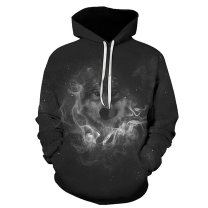 Cool Space Galaxy Wolf Hoodie – Herren-Hoodie mit leuchtendem Wolf, modischer Pullover für Frühling und Herbst