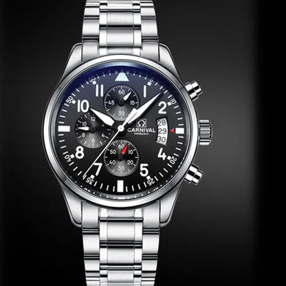 Chronograph luminous military running sport full steel men stopwatch genuine leather strap luxury brand watches sapphire reloj