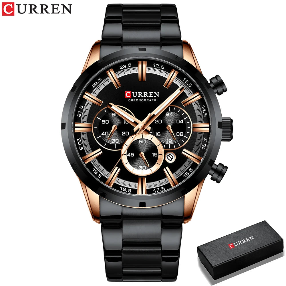 Curren Men's Watch Blue Dial Stainless Steel Band Date Men's Business Watches Waterproof Luxuries Men Wrist Watches for Men