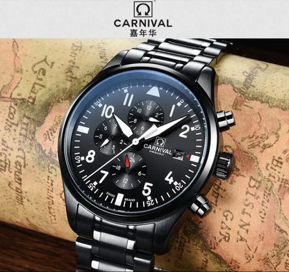 Chronograph luminous military running sport full steel men stopwatch genuine leather strap luxury brand watches sapphire reloj