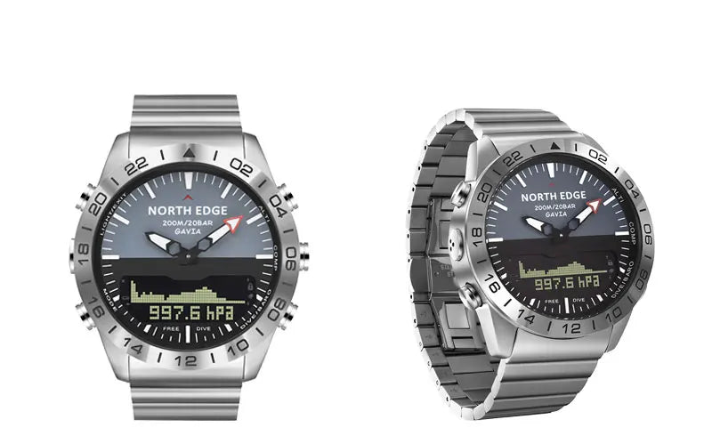 NORTH EDGE Men's Dive Watch Military Army Luxury Full Steel Smartwatch Compass Altimeter Barometer Digital Clock Waterproof 200m