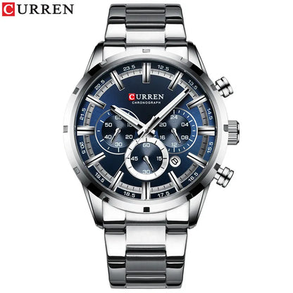 Curren Men's Watch Blue Dial Stainless Steel Band Date Men's Business Watches Waterproof Luxuries Men Wrist Watches for Men