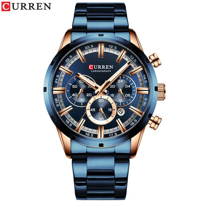 Curren Men's Watch Blue Dial Stainless Steel Band Date Men's Business Watches Waterproof Luxuries Men Wrist Watches for Men