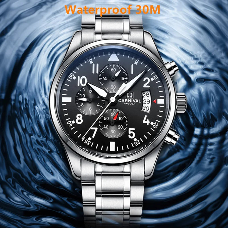 Chronograph luminous military running sport full steel men stopwatch genuine leather strap luxury brand watches sapphire reloj