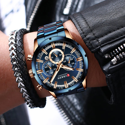 Curren Men's Watch Blue Dial Stainless Steel Band Date Men's Business Watches Waterproof Luxuries Men Wrist Watches for Men