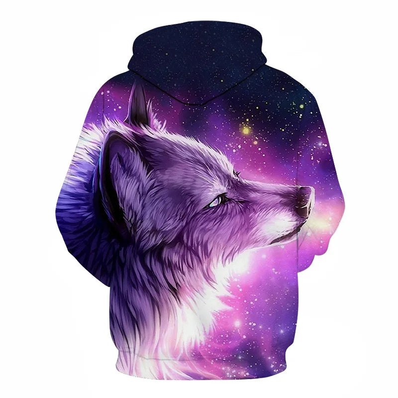 Cool Space Galaxy Wolf Hoodie – Herren-Hoodie mit leuchtendem Wolf, modischer Pullover für Frühling und Herbst