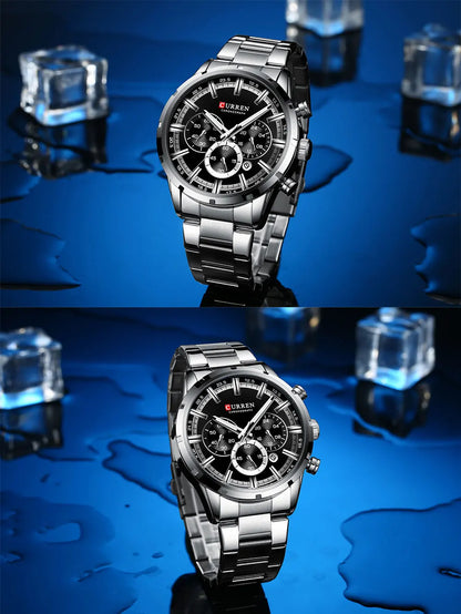 Curren Men's Watch Blue Dial Stainless Steel Band Date Men's Business Watches Waterproof Luxuries Men Wrist Watches for Men