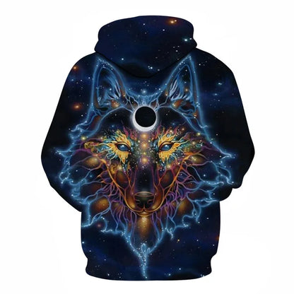 Cool Space Galaxy Wolf Hoodie – Herren-Hoodie mit leuchtendem Wolf, modischer Pullover für Frühling und Herbst