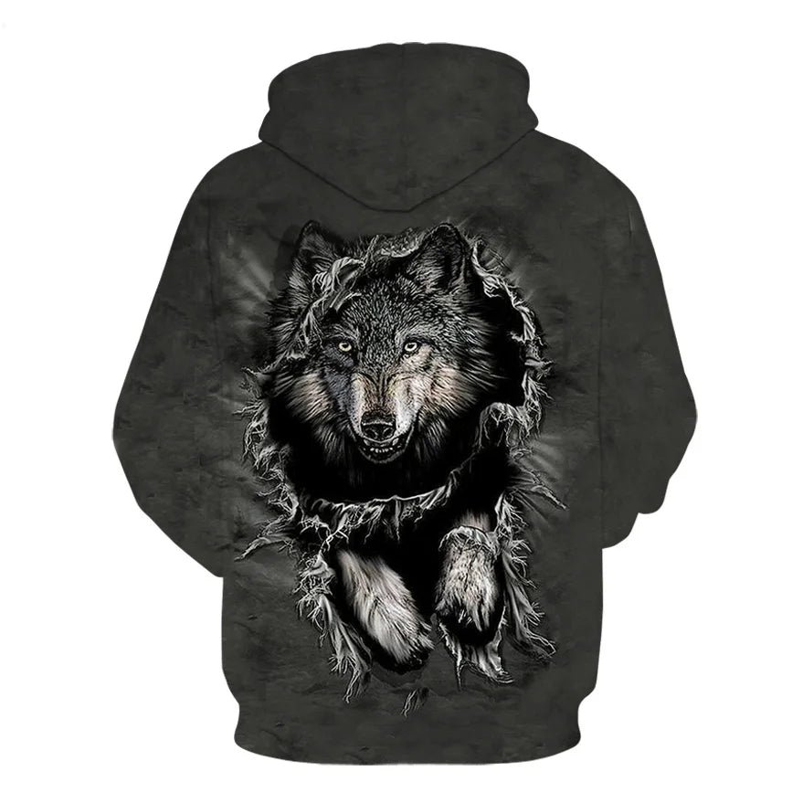Cool Space Galaxy Wolf Hoodie – Herren-Hoodie mit leuchtendem Wolf, modischer Pullover für Frühling und Herbst
