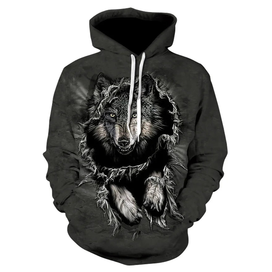Cool Space Galaxy Wolf Hoodie – Herren-Hoodie mit leuchtendem Wolf, modischer Pullover für Frühling und Herbst