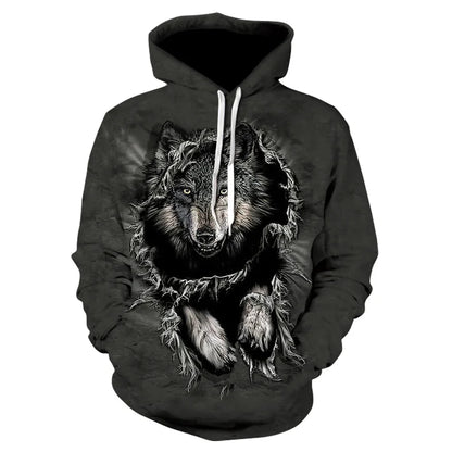 Cool Space Galaxy Wolf Hoodie – Herren-Hoodie mit leuchtendem Wolf, modischer Pullover für Frühling und Herbst
