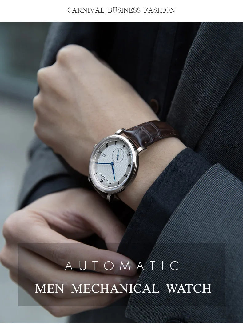 Carnival Brand Luxury Business Watch Fashion Waterproof Rose Gold Silver Calendar Automatic Mechanical Wristwatch For Men Reloj