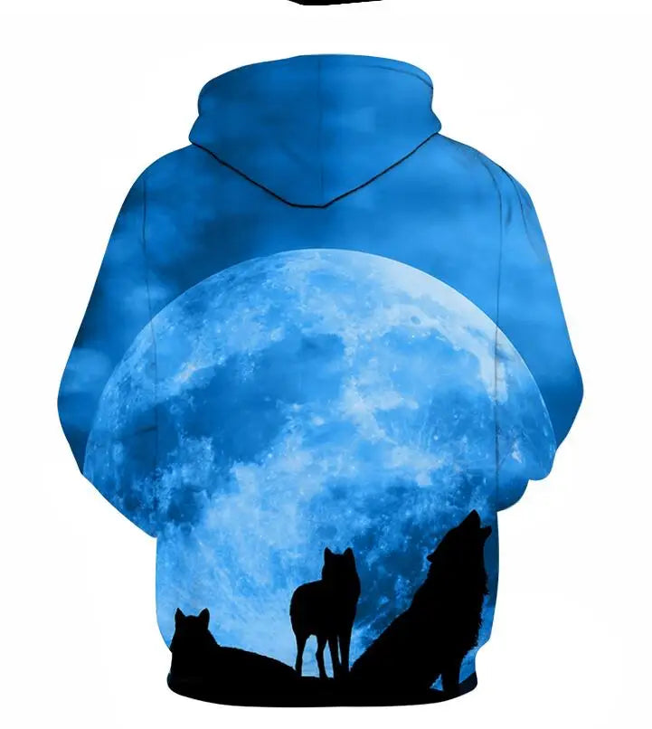 Cool Space Galaxy Wolf Hoodie – Herren-Hoodie mit leuchtendem Wolf, modischer Pullover für Frühling und Herbst