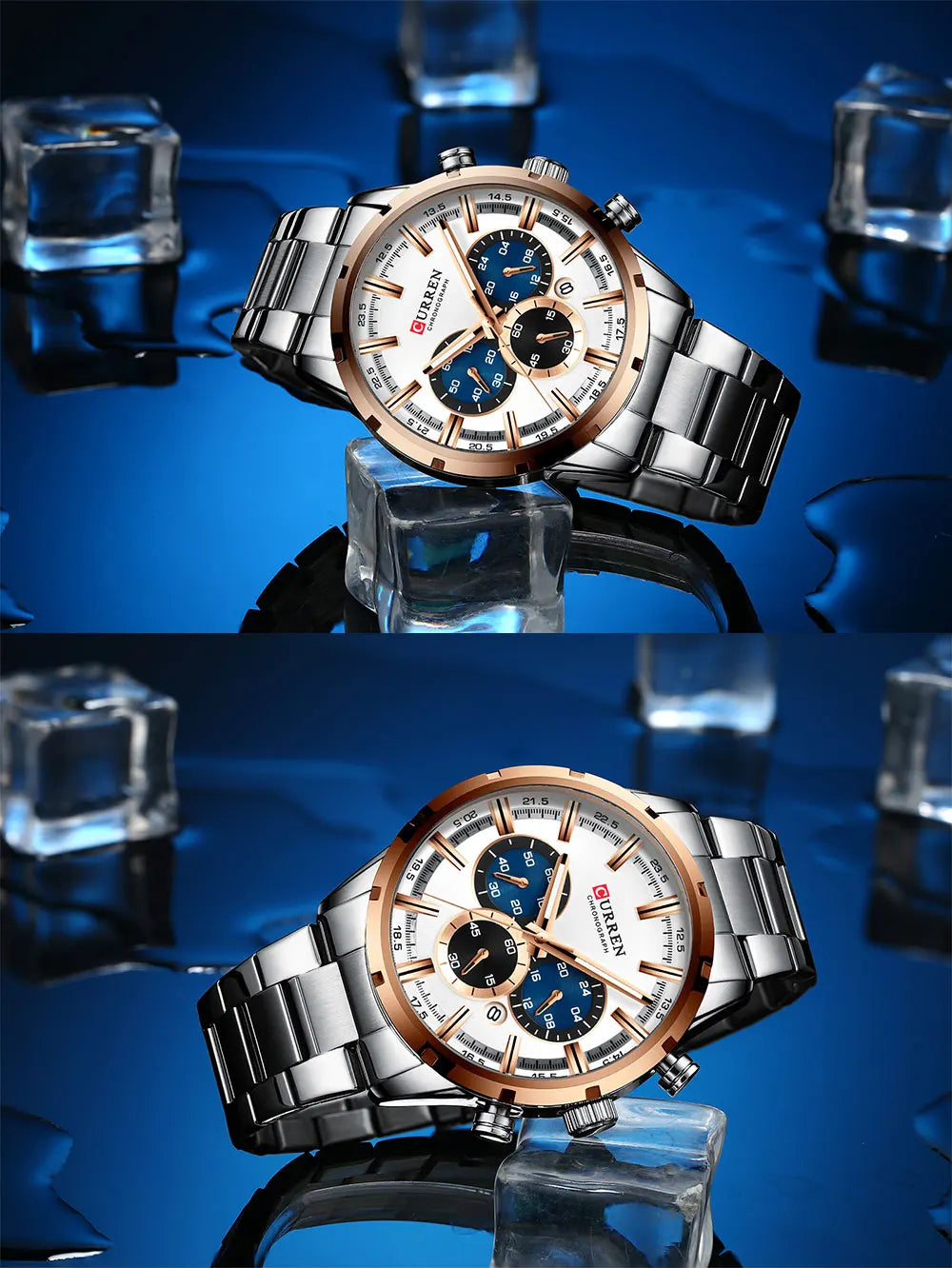 Curren Men's Watch Blue Dial Stainless Steel Band Date Men's Business Watches Waterproof Luxuries Men Wrist Watches for Men