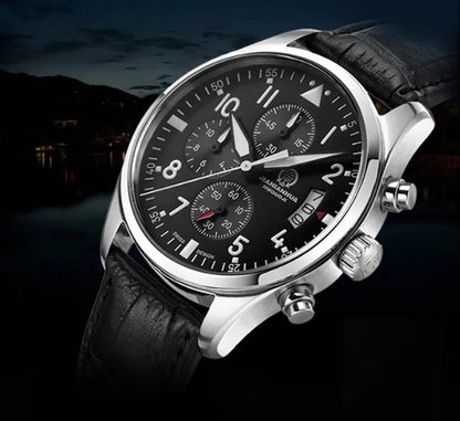 Chronograph luminous military running sport full steel men stopwatch genuine leather strap luxury brand watches sapphire reloj