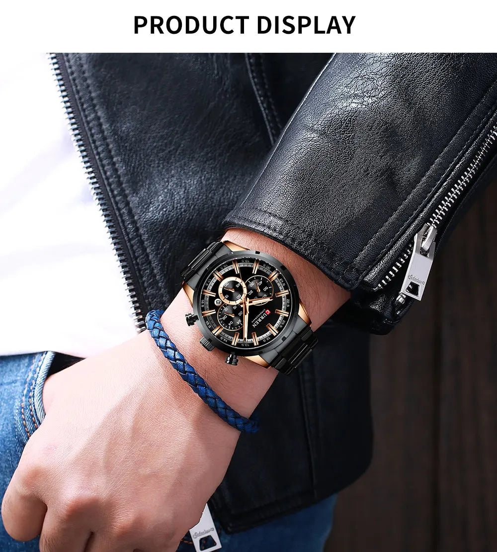 Curren Men's Watch Blue Dial Stainless Steel Band Date Men's Business Watches Waterproof Luxuries Men Wrist Watches for Men