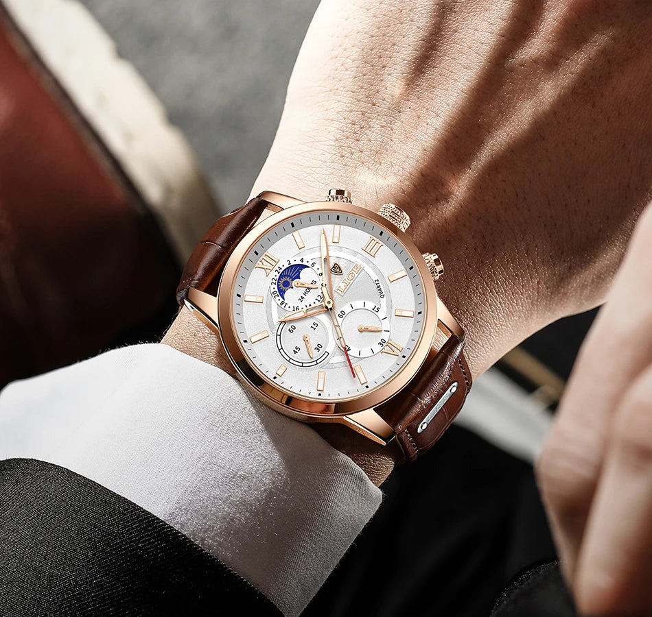 2025 New Men's Watches LIGE Top Brand Luxury Leather Casual Quartz Watch Men's Sport Waterproof Clock Watch Relogio Masculino+Box