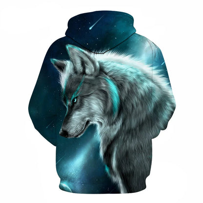 Cool Space Galaxy Wolf Hoodie – Herren-Hoodie mit leuchtendem Wolf, modischer Pullover für Frühling und Herbst