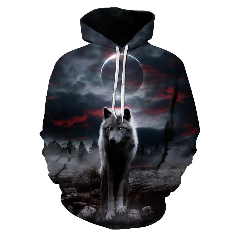 Cool Space Galaxy Wolf Hoodie – Herren-Hoodie mit leuchtendem Wolf, modischer Pullover für Frühling und Herbst