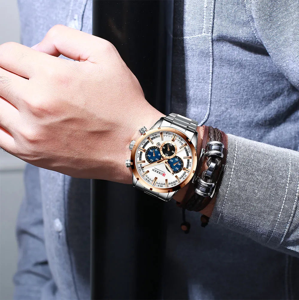 Curren Men's Watch Blue Dial Stainless Steel Band Date Men's Business Watches Waterproof Luxuries Men Wrist Watches for Men