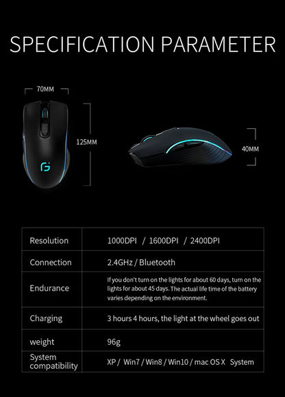 Wireless Mouse Rechargeable Bluetooth Silent Ergonomic Computer 2400 DPI For iPad Mac Tablet Macbook Air Laptop PC Gaming Office