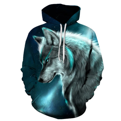 Cool Space Galaxy Wolf Hoodie – Herren-Hoodie mit leuchtendem Wolf, modischer Pullover für Frühling und Herbst