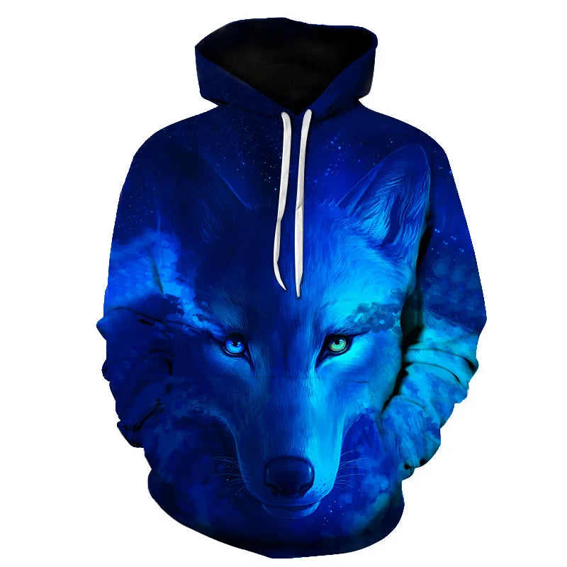 Cool Space Galaxy Wolf Hoodie – Herren-Hoodie mit leuchtendem Wolf, modischer Pullover für Frühling und Herbst