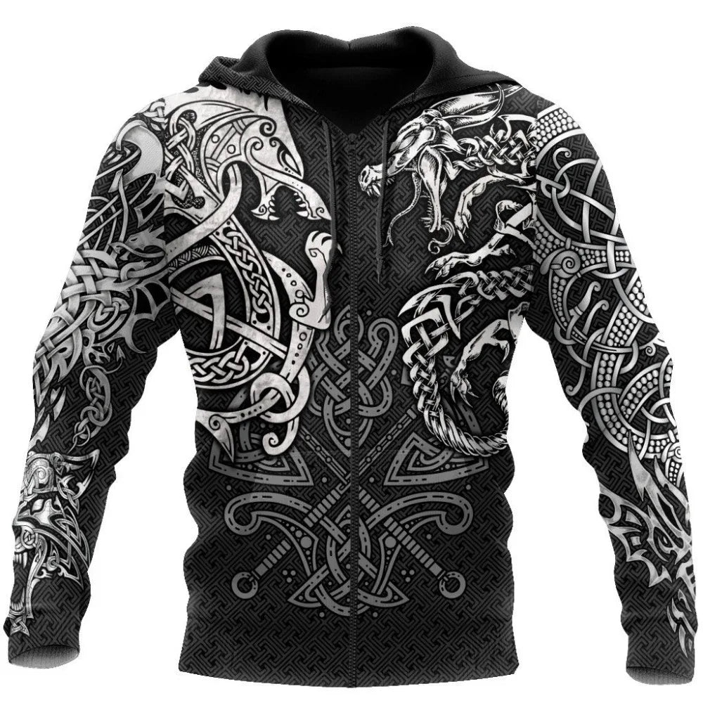 Fashion Hoodies Fenrir Wolf And Dragon Tattoo 3D All Over Printed Men's Sweatshirt Unisex Zip Pullover Casual Jacket DW0220