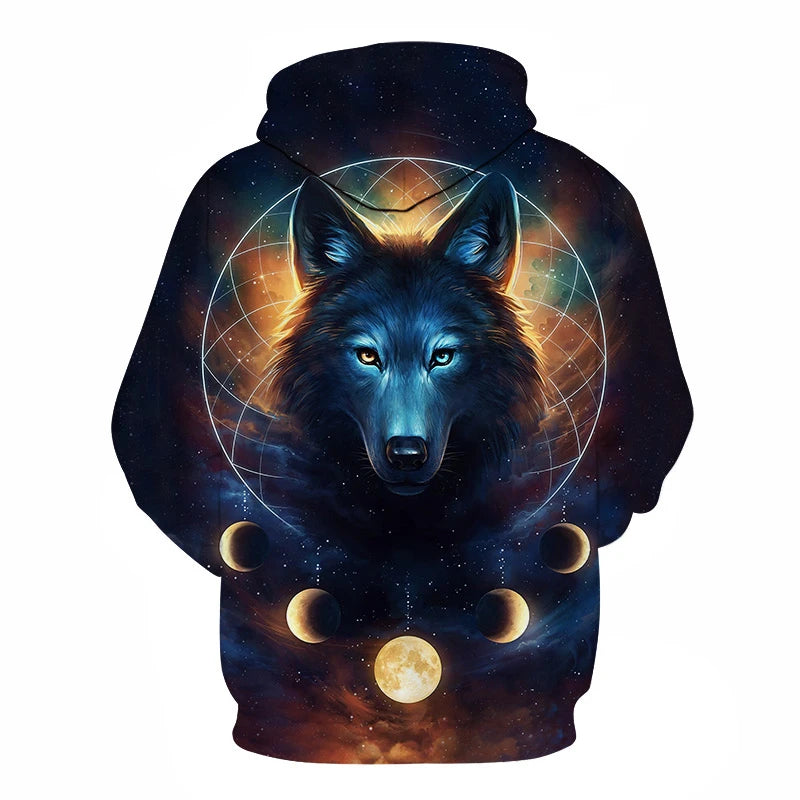 Cool Space Galaxy Wolf Hoodie – Herren-Hoodie mit leuchtendem Wolf, modischer Pullover für Frühling und Herbst