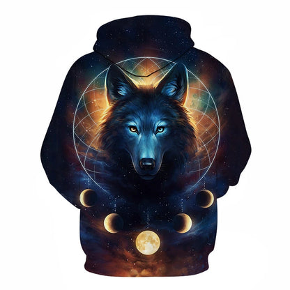 Cool Space Galaxy Wolf Hoodie – Herren-Hoodie mit leuchtendem Wolf, modischer Pullover für Frühling und Herbst