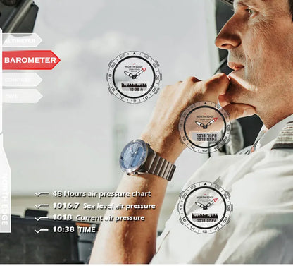 NORTH EDGE Men's Dive Watch Military Army Luxury Full Steel Smartwatch Compass Altimeter Barometer Digital Clock Waterproof 200m