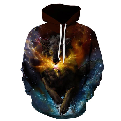 Cool Space Galaxy Wolf Hoodie – Herren-Hoodie mit leuchtendem Wolf, modischer Pullover für Frühling und Herbst