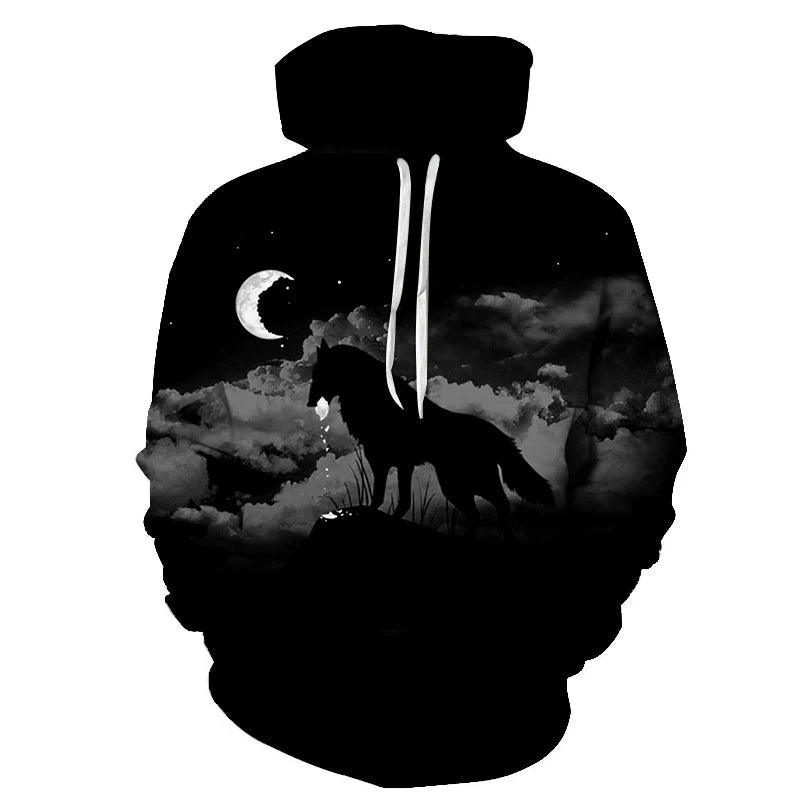 Cool Space Galaxy Wolf Hoodie – Herren-Hoodie mit leuchtendem Wolf, modischer Pullover für Frühling und Herbst