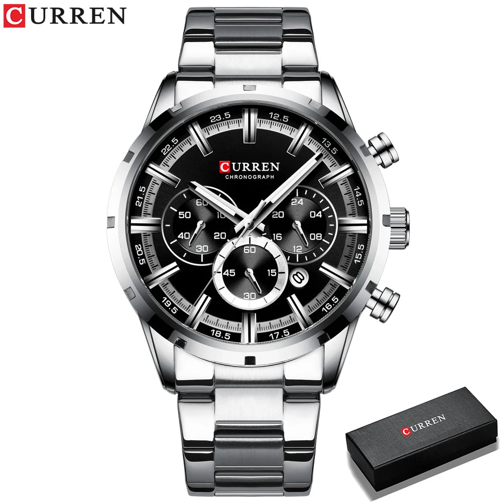 Curren Men's Watch Blue Dial Stainless Steel Band Date Men's Business Watches Waterproof Luxuries Men Wrist Watches for Men