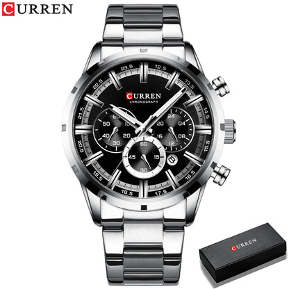 Curren Men's Watch Blue Dial Stainless Steel Band Date Men's Business Watches Waterproof Luxuries Men Wrist Watches for Men