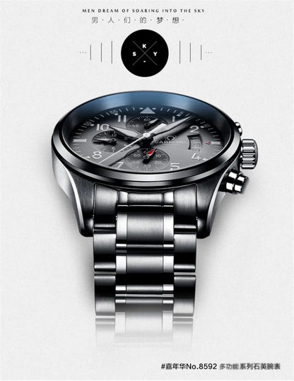 Chronograph luminous military running sport full steel men stopwatch genuine leather strap luxury brand watches sapphire reloj