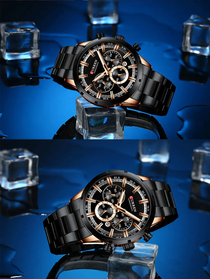 Curren Men's Watch Blue Dial Stainless Steel Band Date Men's Business Watches Waterproof Luxuries Men Wrist Watches for Men