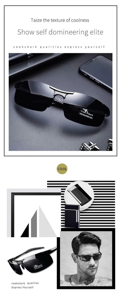 Cook Shark's new aluminum magnesium sunglasses men's sunglasses HD polarized driving drivers color glasses tide