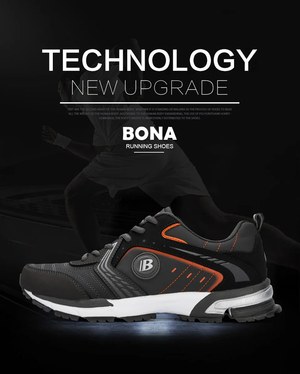 BONA Running Shoes Men Fashion Outdoor Light Breathable Sneakers Man Lace-Up Sports Walking Jogging Shoes Man Comfortable