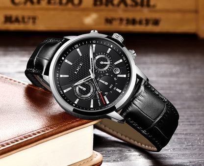 2025 New Men's Watches LIGE Top Brand Luxury Leather Casual Quartz Watch Men's Sport Waterproof Clock Watch Relogio Masculino+Box