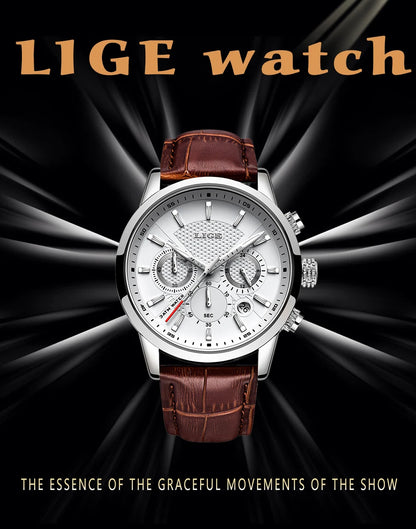 2025 New Men's Watches LIGE Top Brand Luxury Leather Casual Quartz Watch Men's Sport Waterproof Clock Watch Relogio Masculino+Box